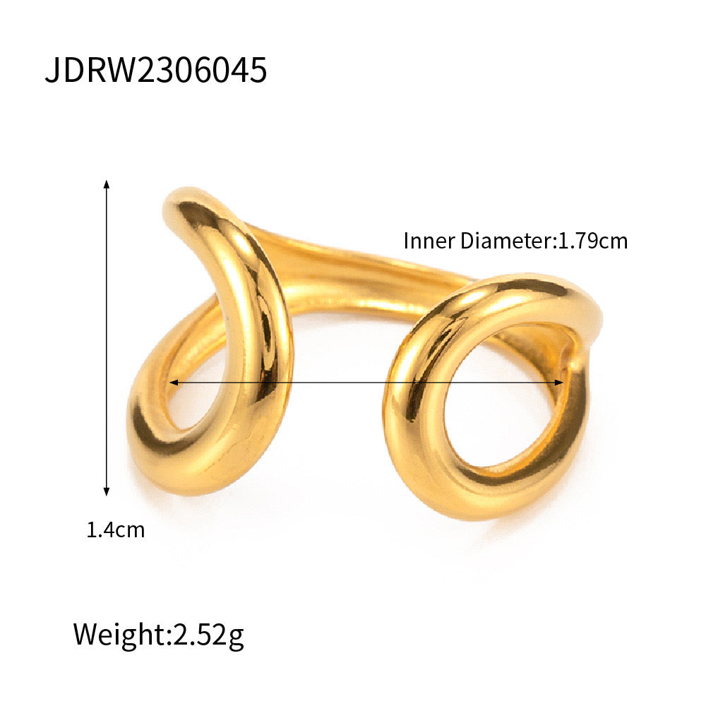 18K Gold Unique Wave Cuff Ring