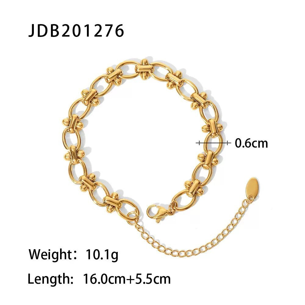 18K Gold and Silver Two Tone Safety Pin Dainty Chain Bracelet Stack