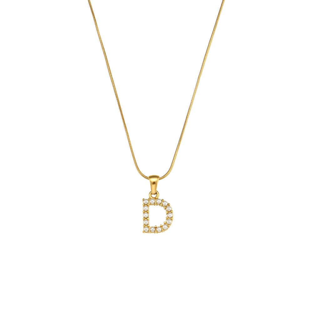 18K Gold Pearl Initial Pendant Necklace