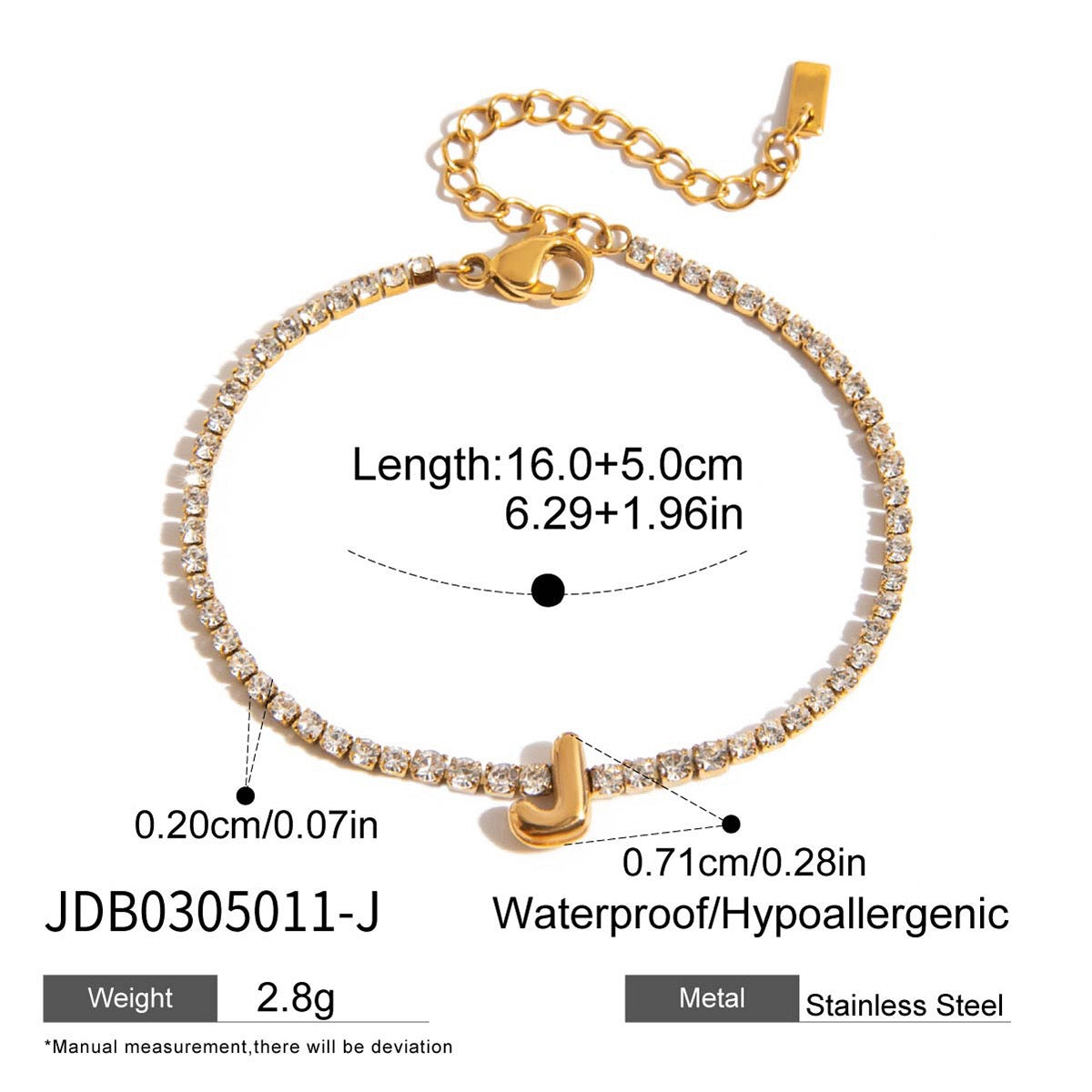 18K Gold Glam Bubble Letter Initial Tennis Bracelet