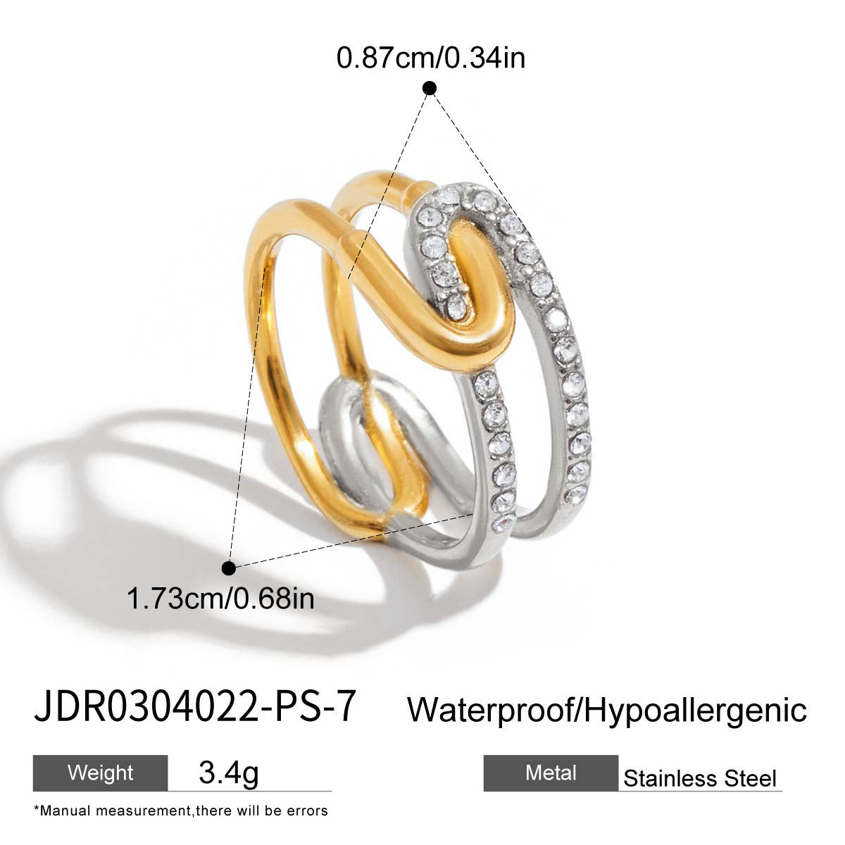 18K Gold Bling Connected Paperclip Statement Band Ring