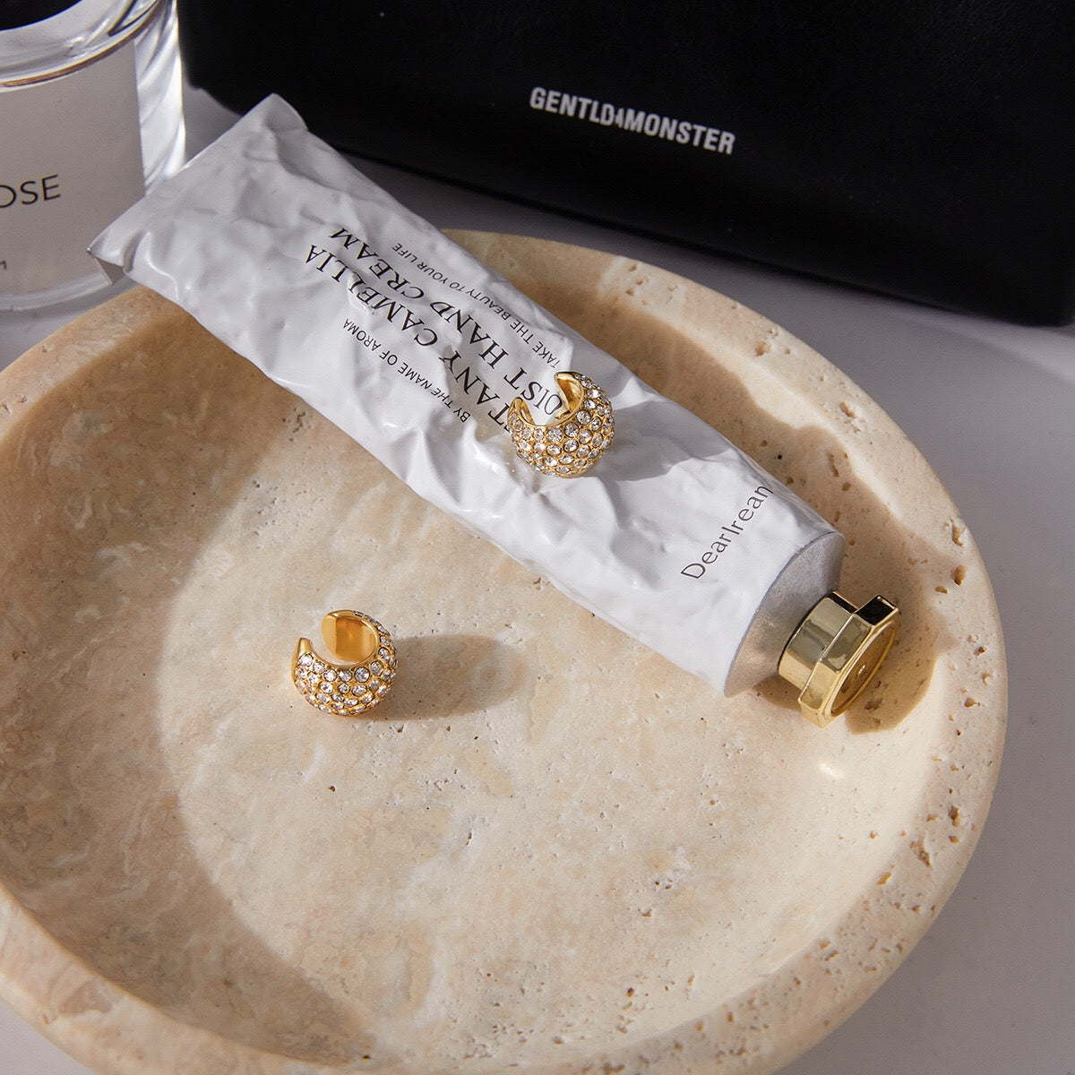 18K Gold Diamond Fever Huggie Earrings Ear Cuff Set