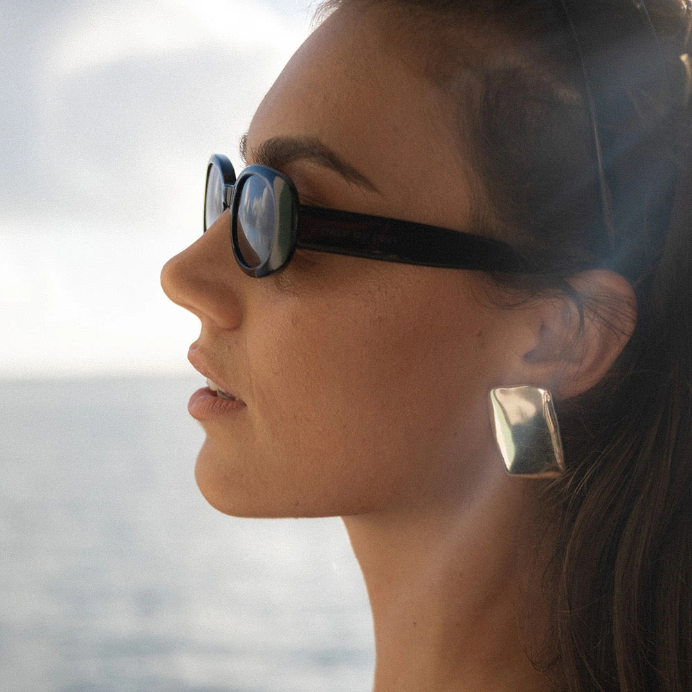 18K Gold Puffy Rectangle Statement Stud Earrings