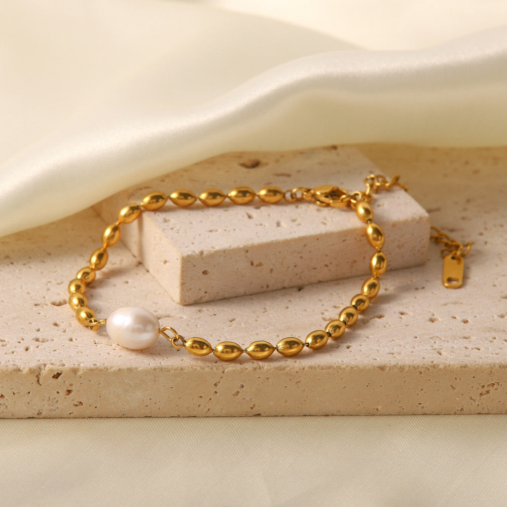 18K Gold Pearl Beaded Bracelet