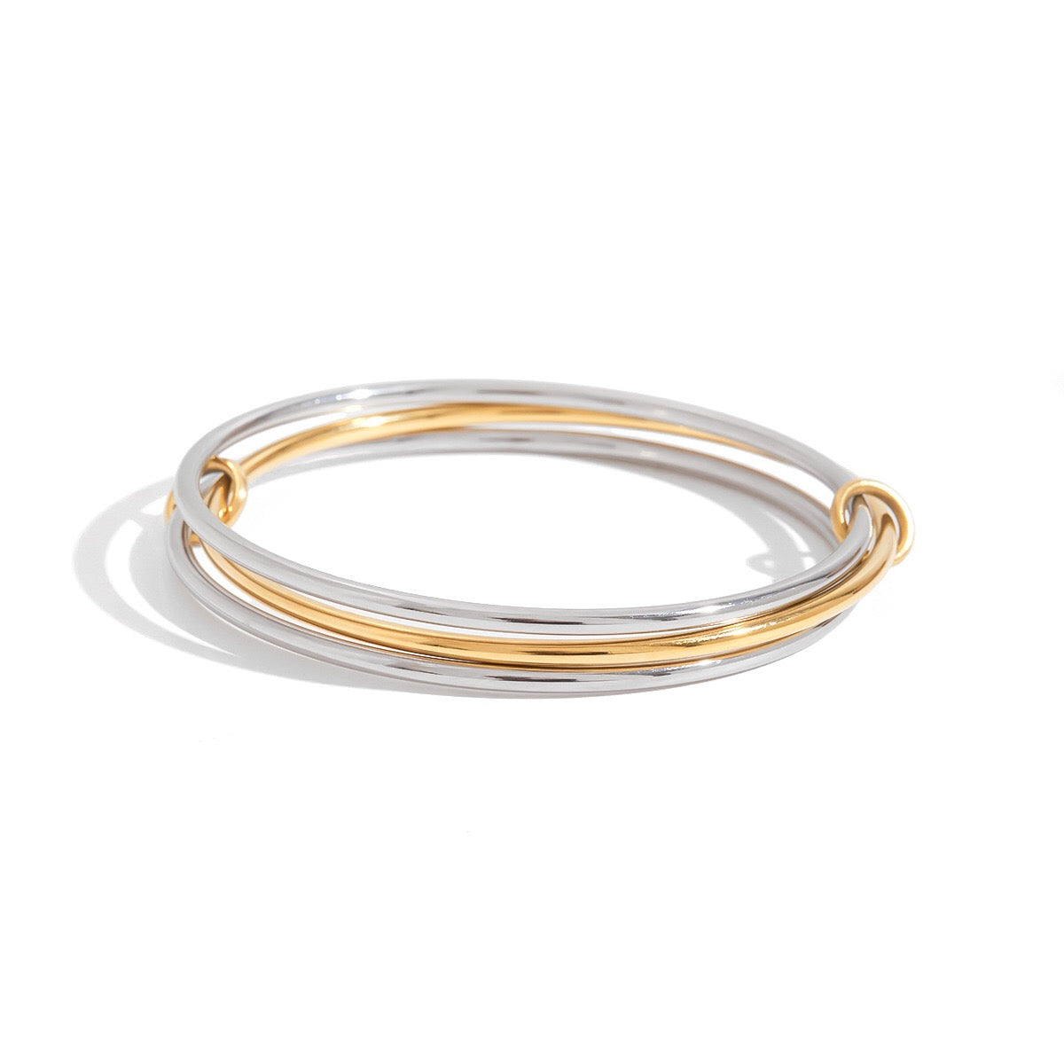 18K Gold and Silver Two Tone Connected Silm Bangle Bracelets Stack
