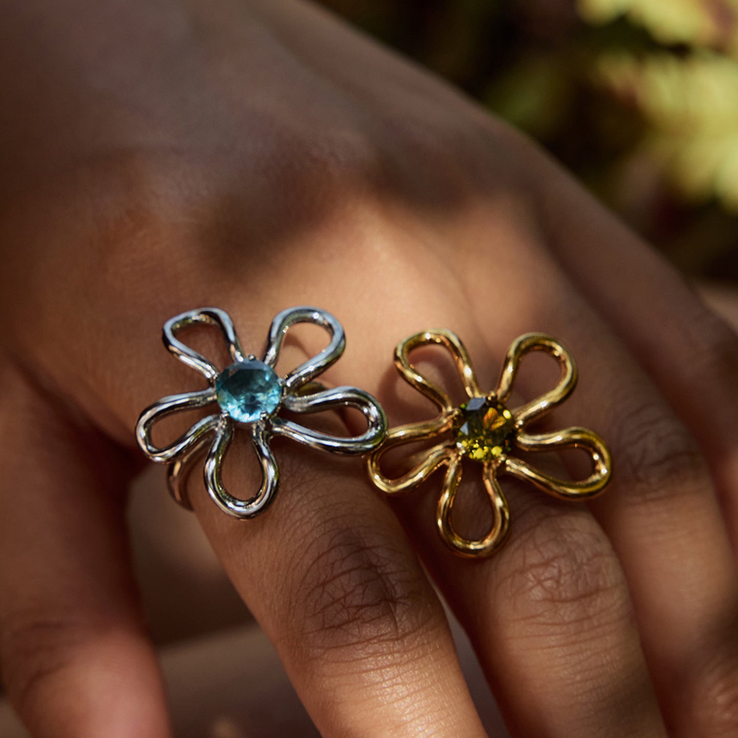 18K Gold Bejeweled Flower Statement Ring