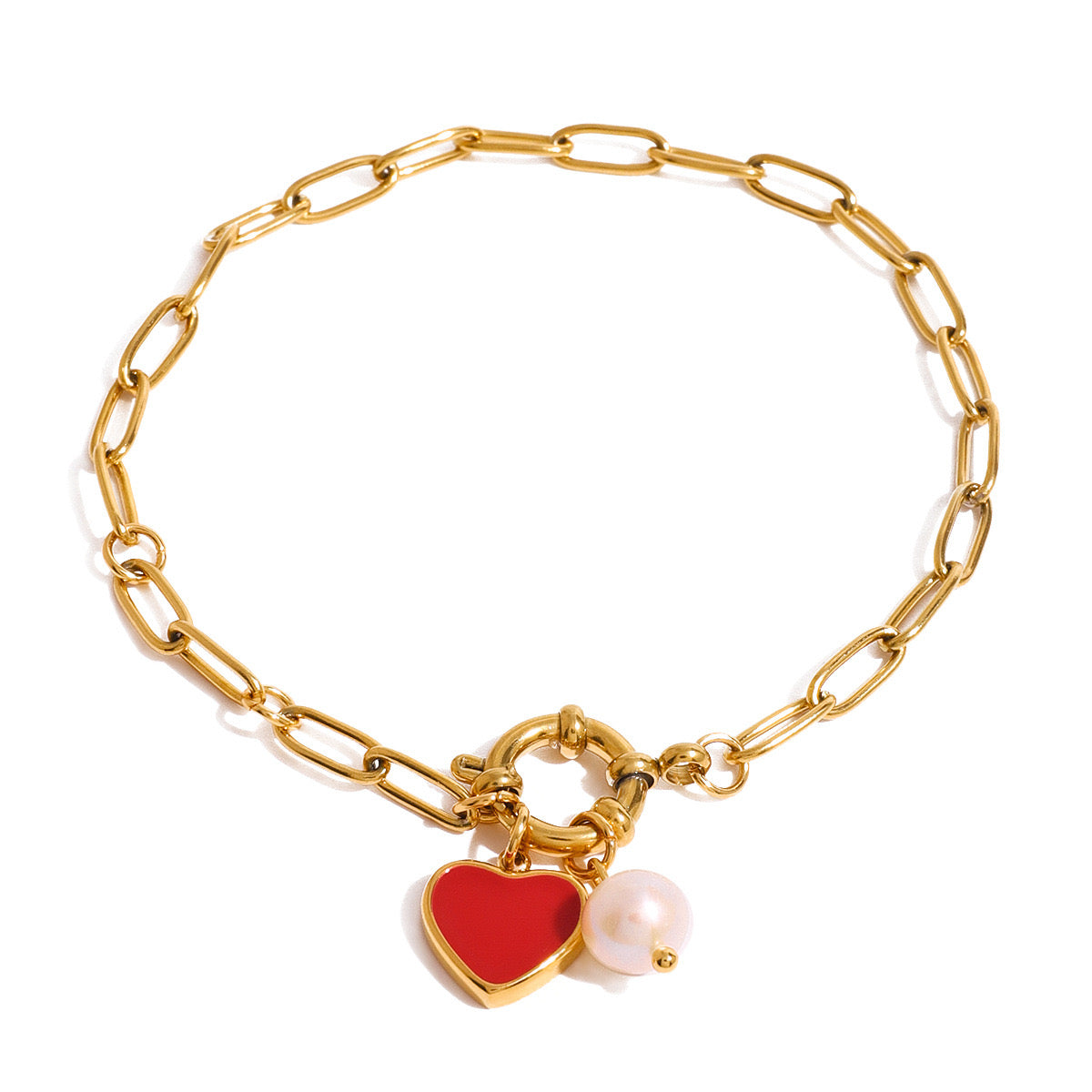 18K Gold Heart Chain Charm Bracelet