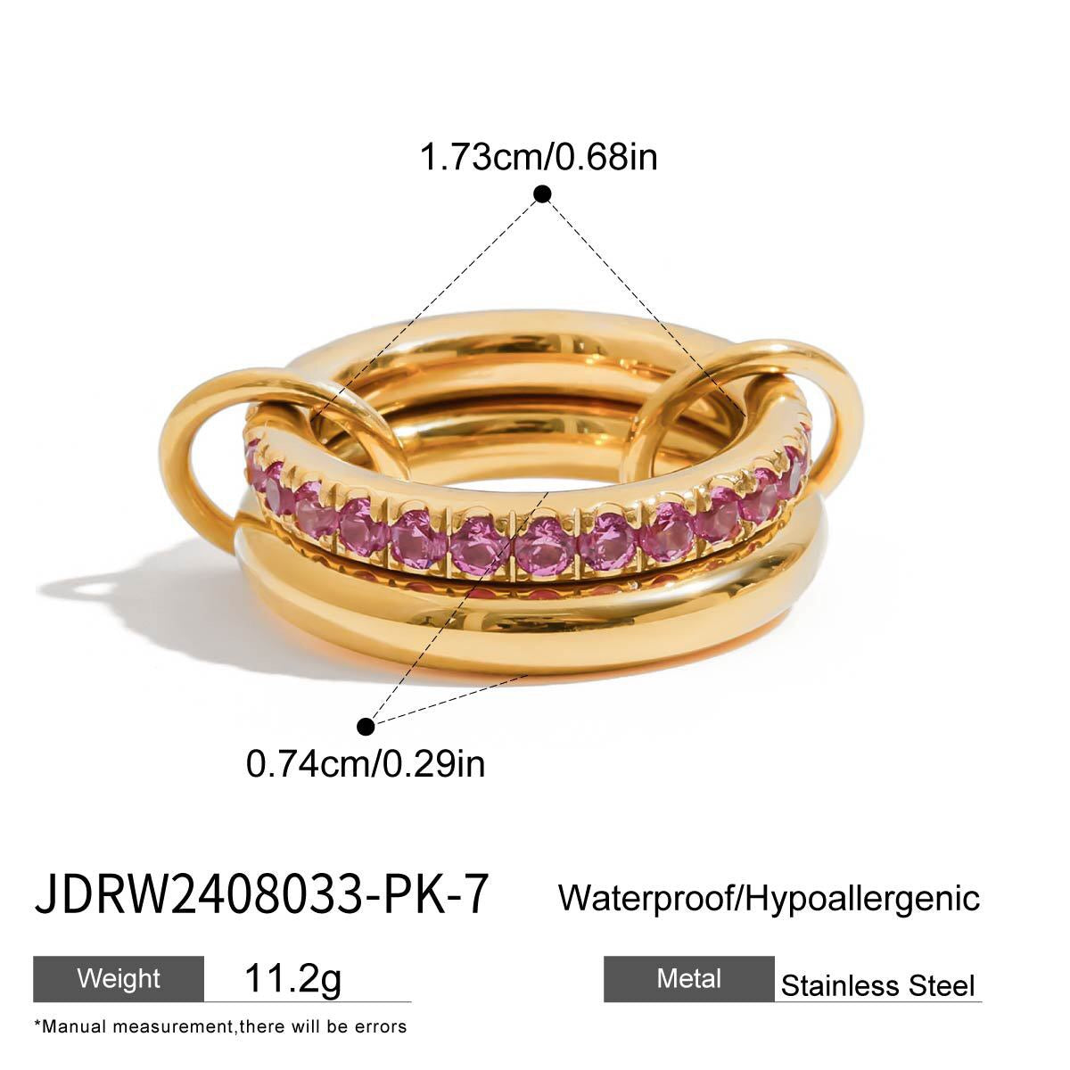 18K Gold Pink Princess Statement Stacking Rings
