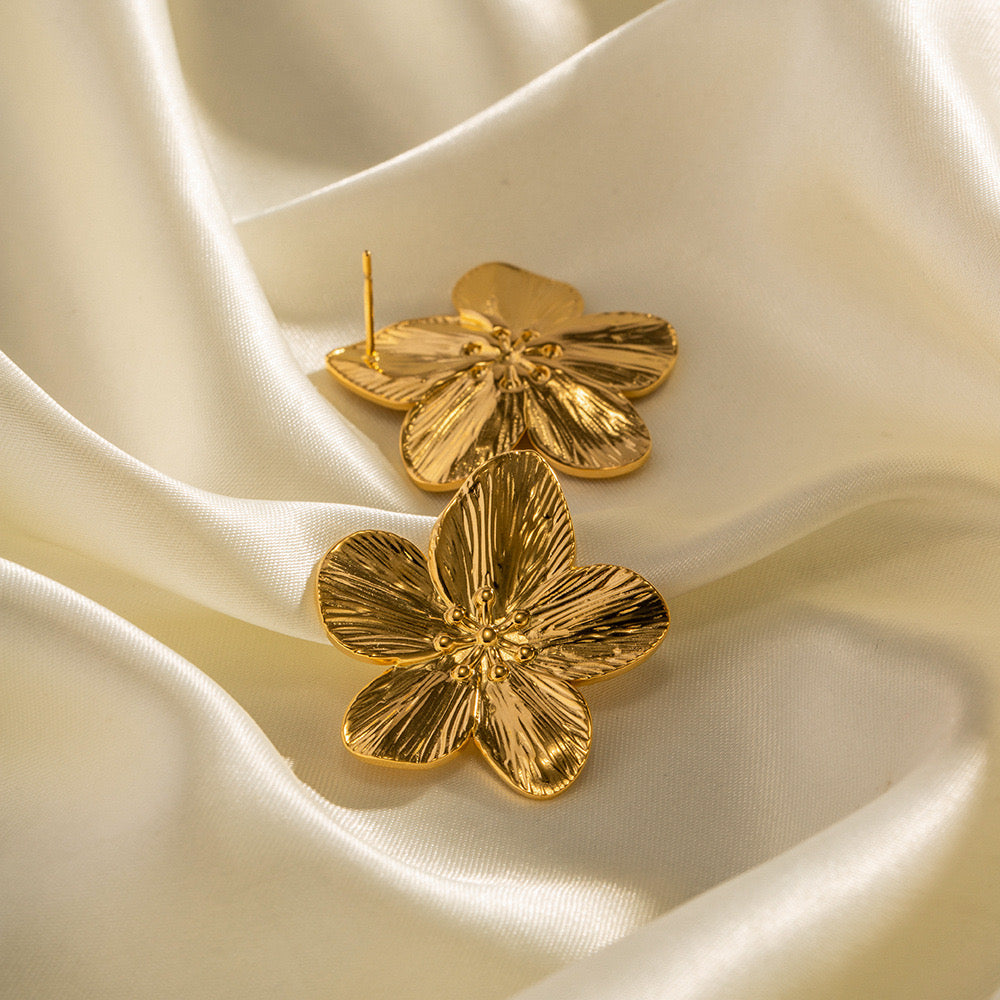 18K Gold Cherry Blossom Statement Stud Earrings