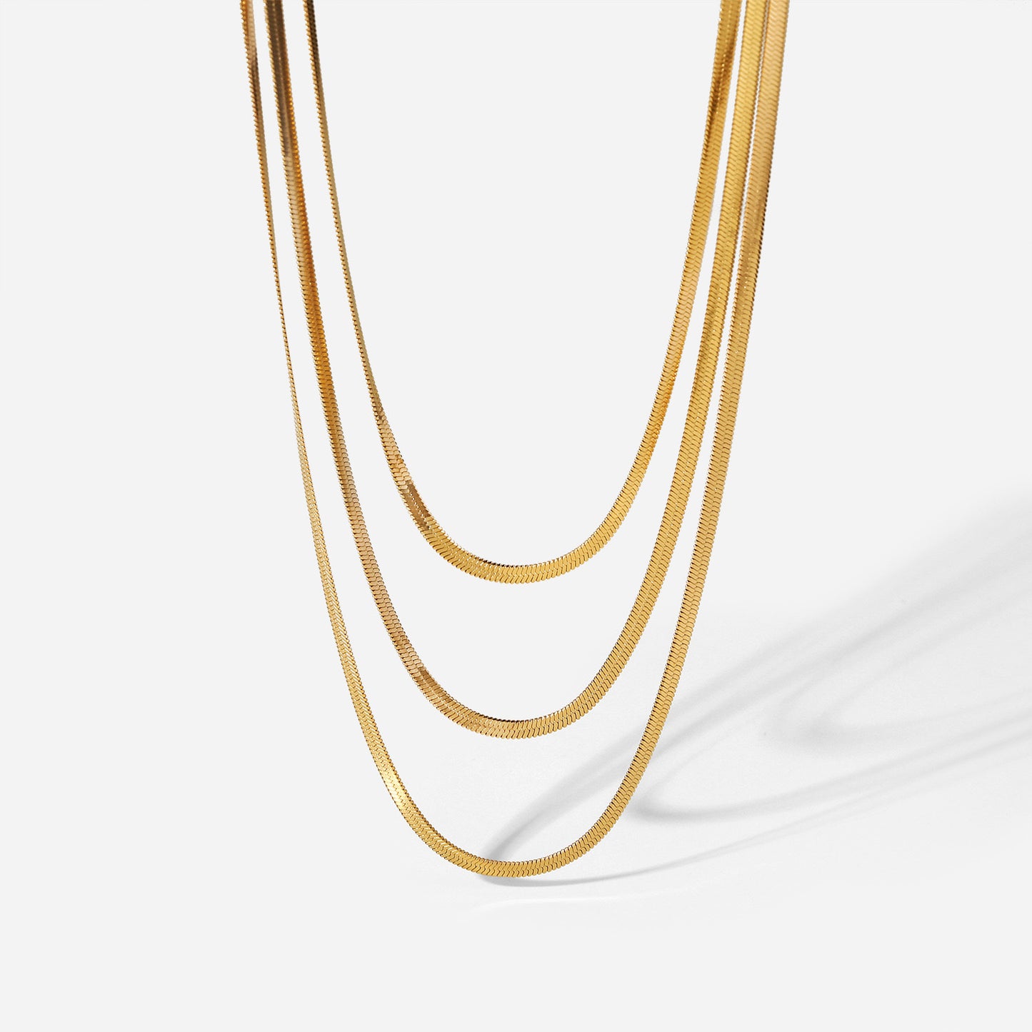 18K Gold Herringbone Snake Chain Layered Necklace Set