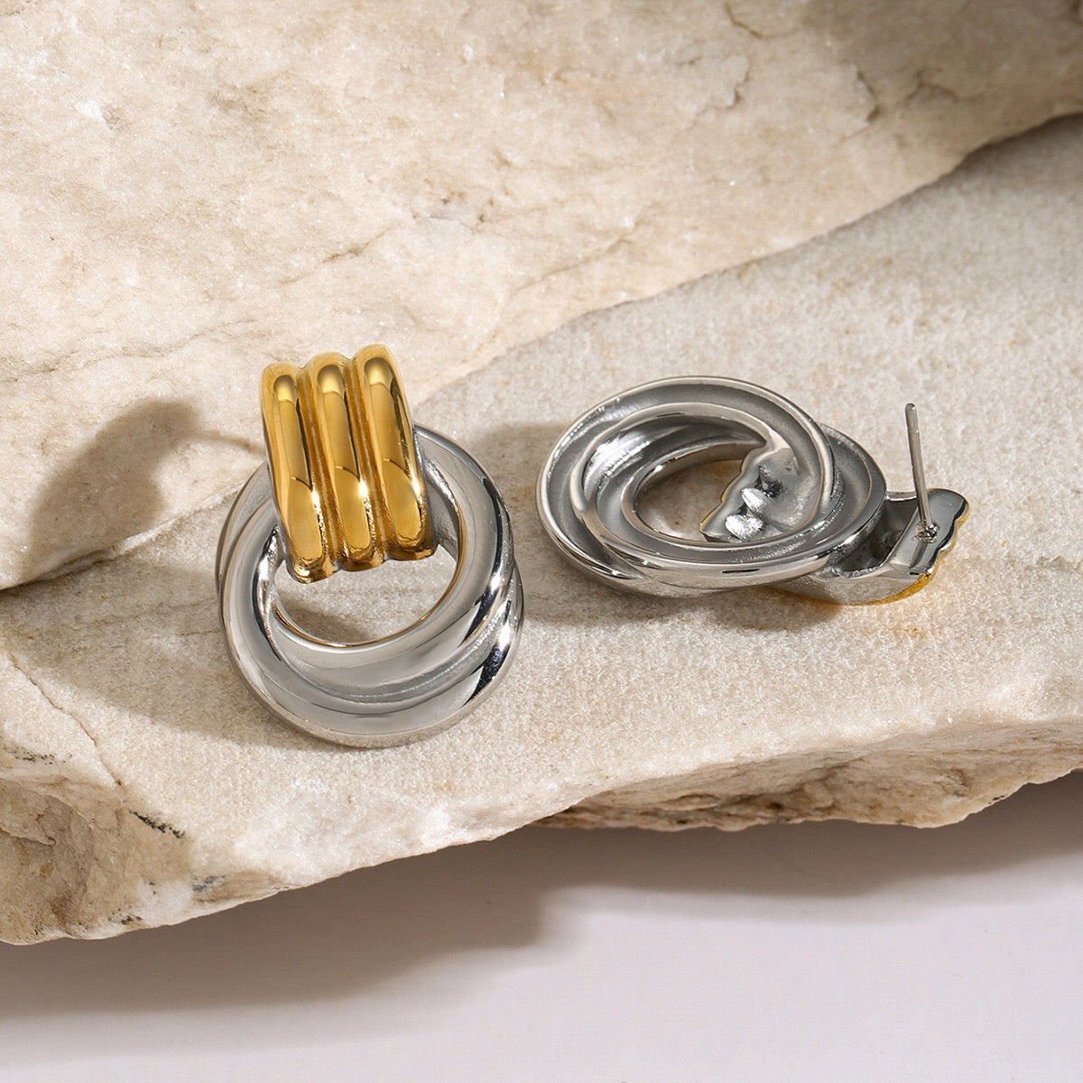 18K Gold Trendy Geometric Statement Stud Earrings