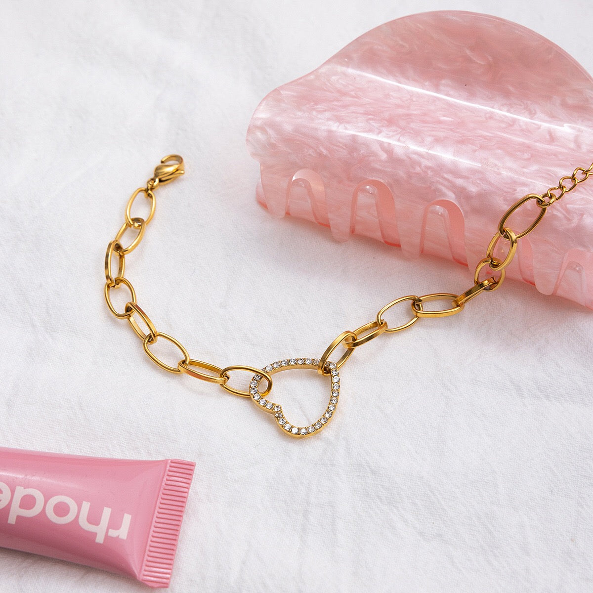 18K Gold Bling Heart Circle Chain Bracelet
