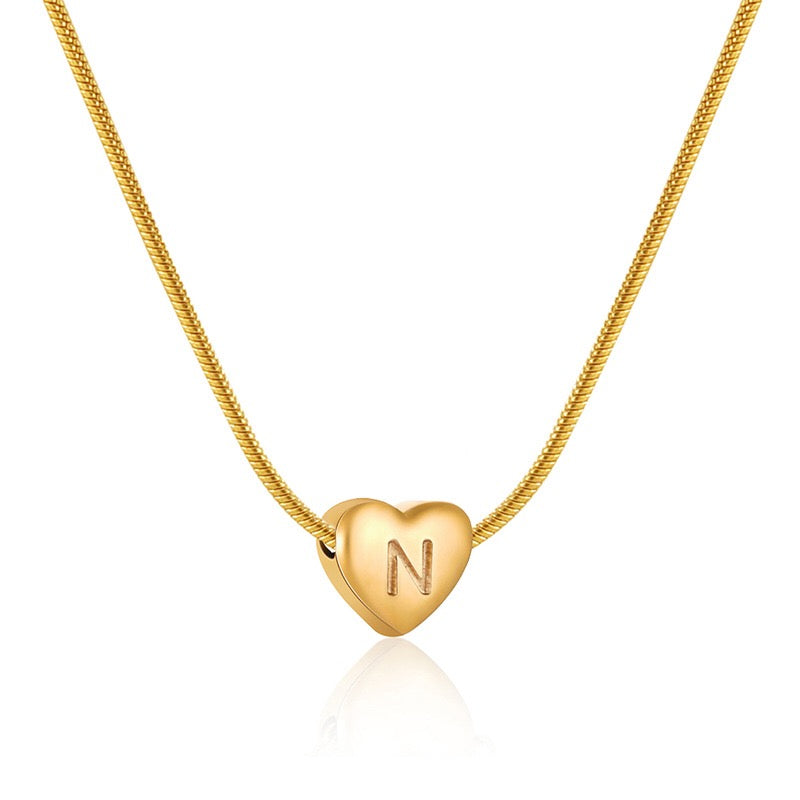18K Gold Heart Letter Initial Dainty Necklace