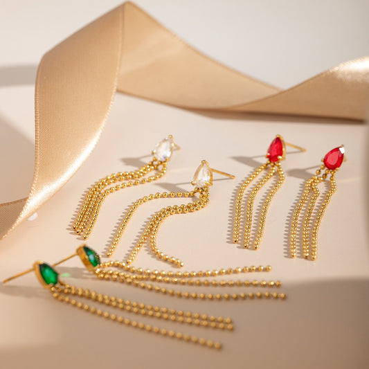 18K Gold Gemstone Drop Dangle Earrings