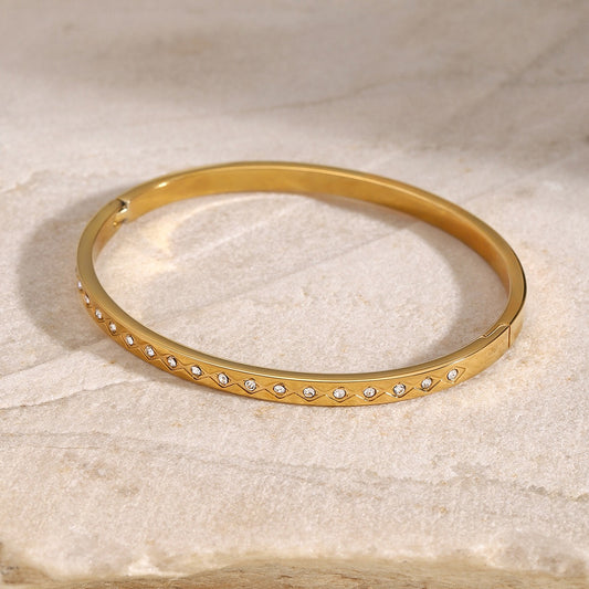 18K Gold Crystal Bangle Bracelet