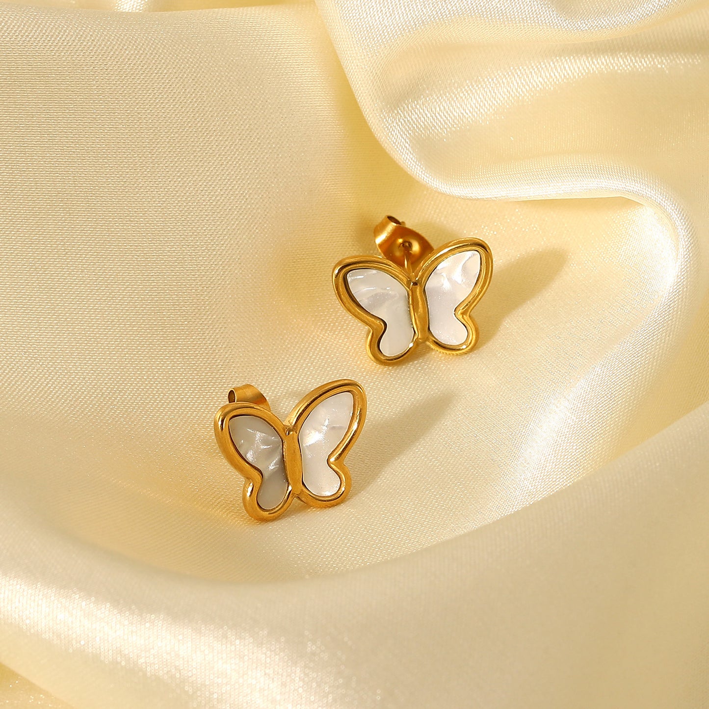 18K Butterfly Mother of Pearl Stud Earrings