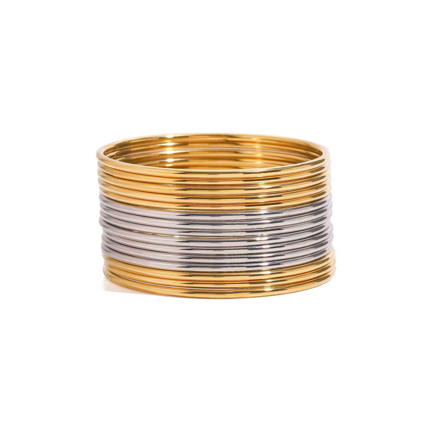 18K Gold and SIlver Two Tone Minimalist Slim Bangle Bracelet Stack