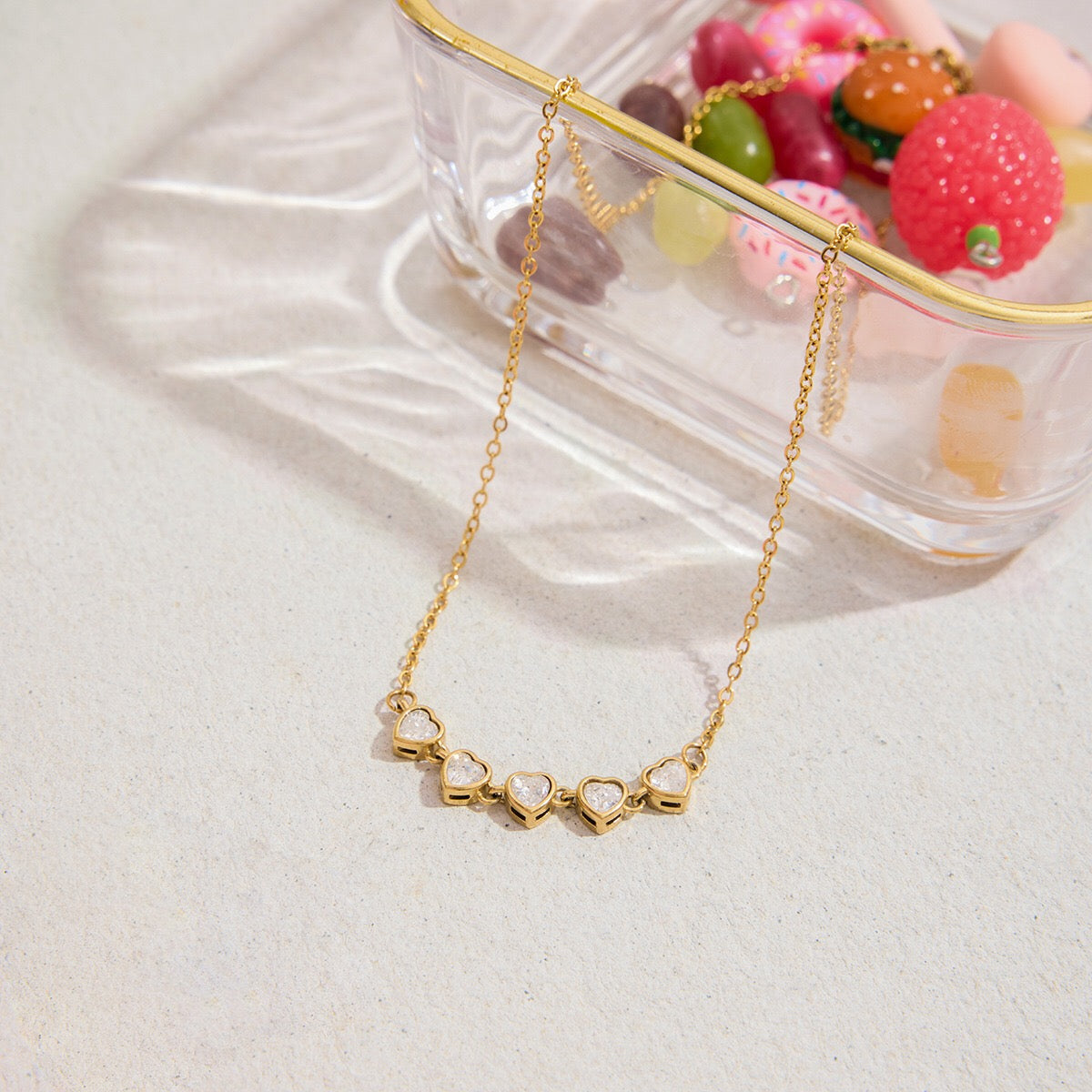 18K Gold Starry Hearts Double Chain Layered Necklace Set