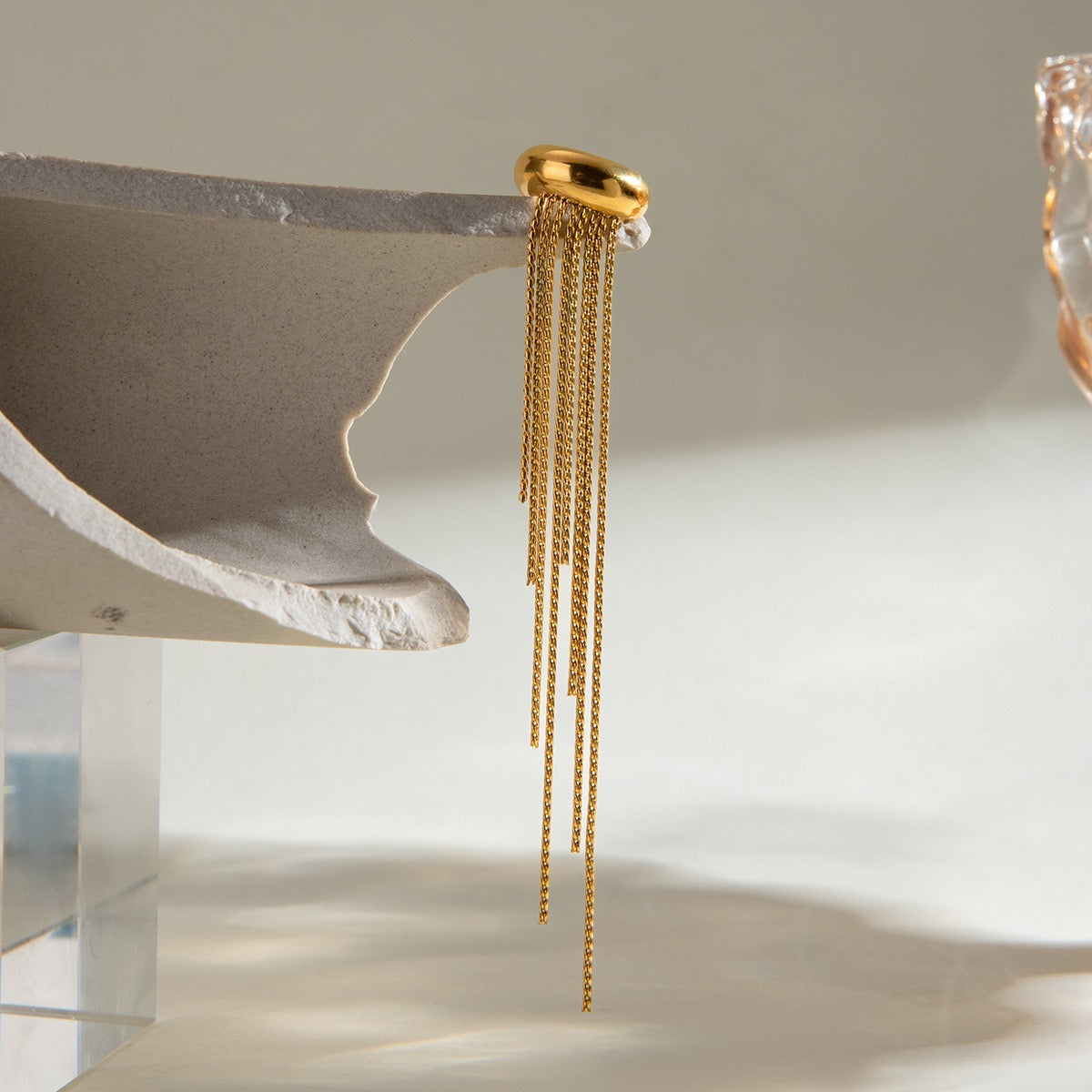 18K Gold Drop Dangle Ear Cuff