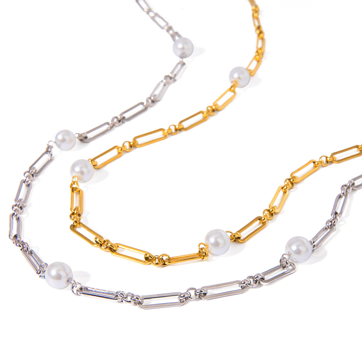 18K Gold Paperclip Chain Pearl Chain Extra Long Necklace