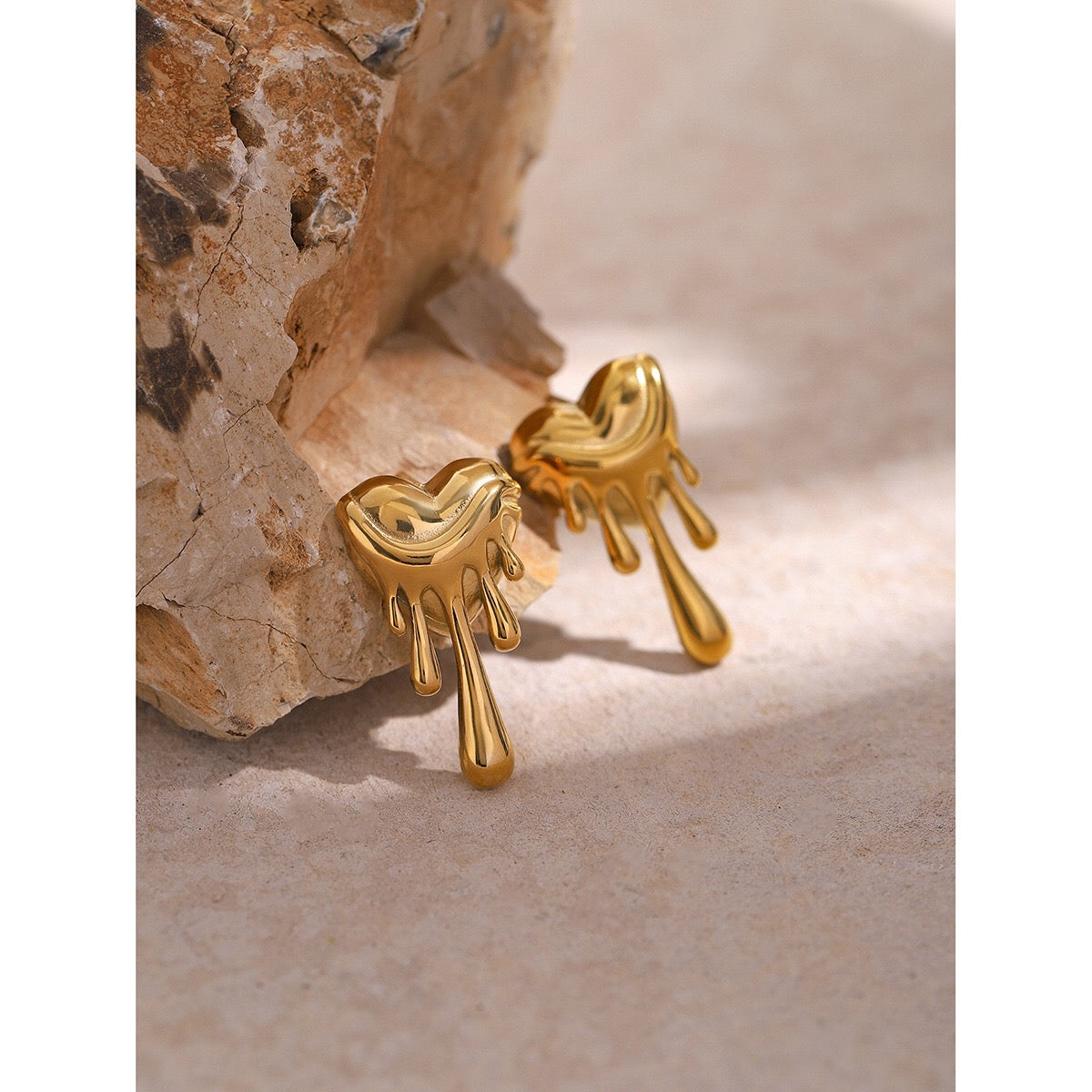 18K Gold Melting Heart Statement Stud Earrings