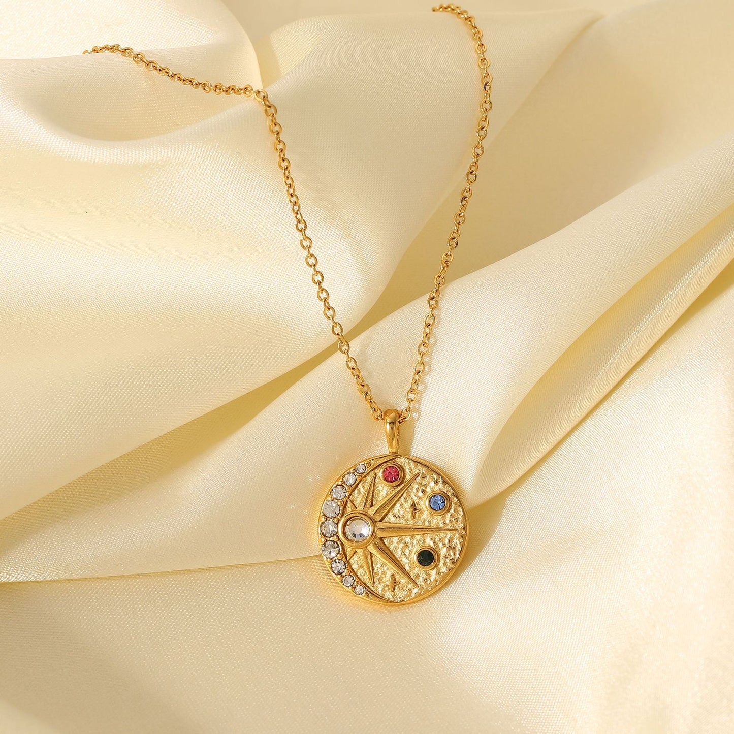 18K Gold Celestial Coin Pendant Necklace
