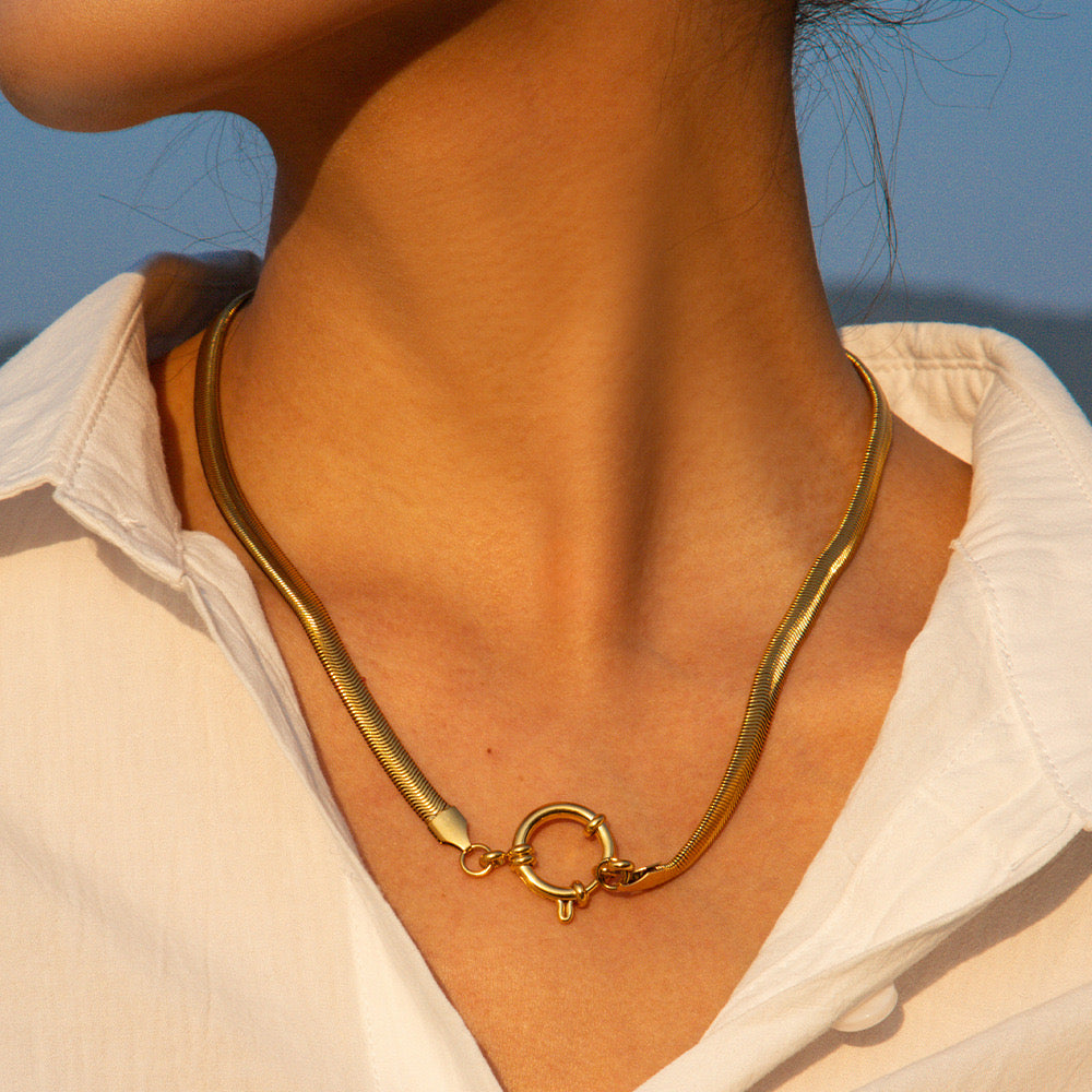 18K Gold Herringbone Snake Chain Charm Necklace Base