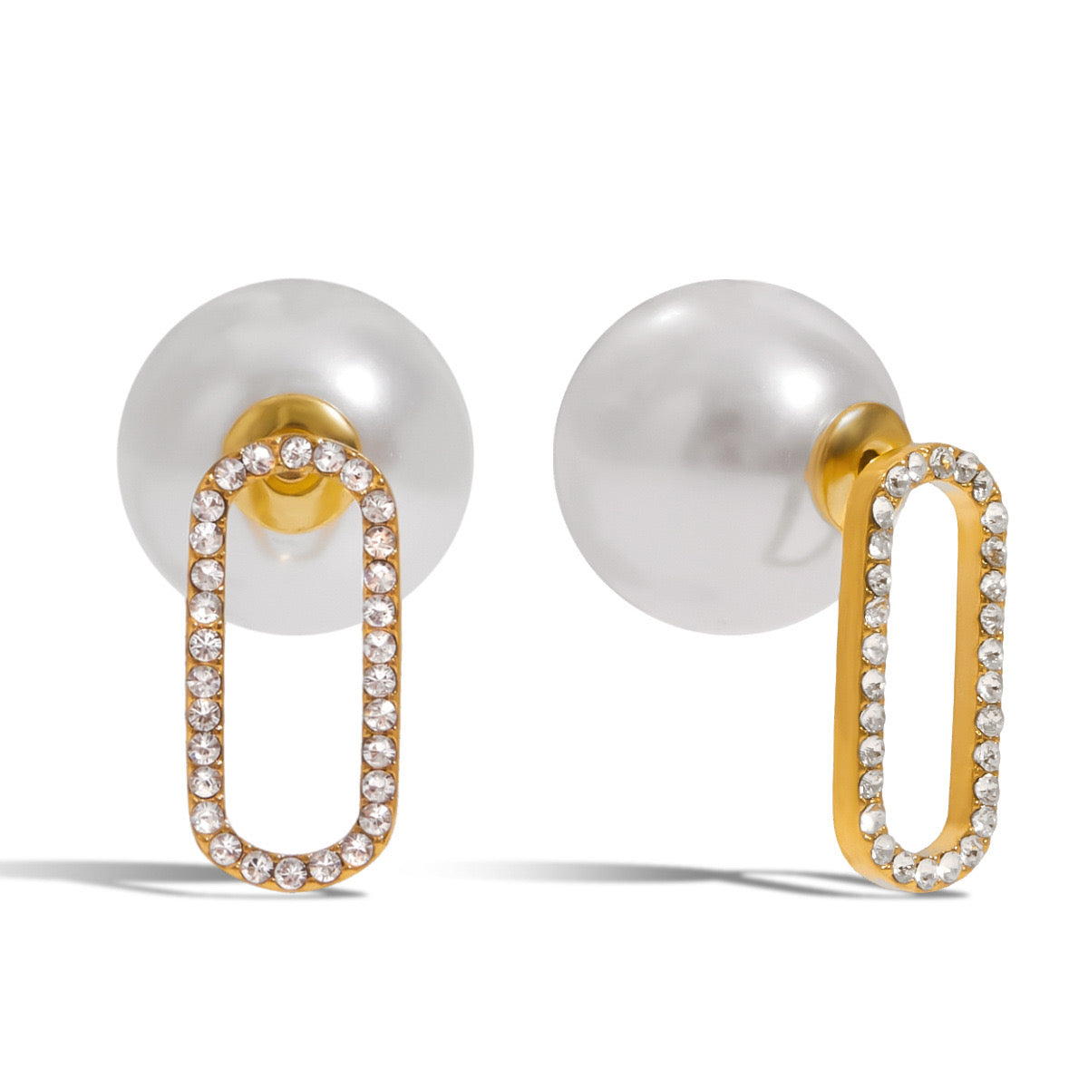 18K Gold Elegant Pearl Stud Earrings Ear Cuffs Set