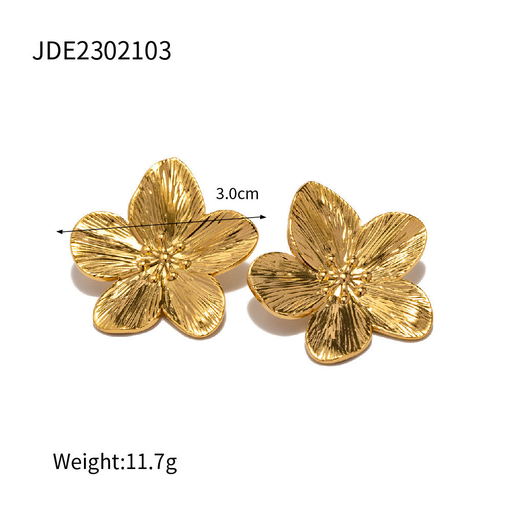 18K Gold Cherry Blossom Statement Stud Earrings