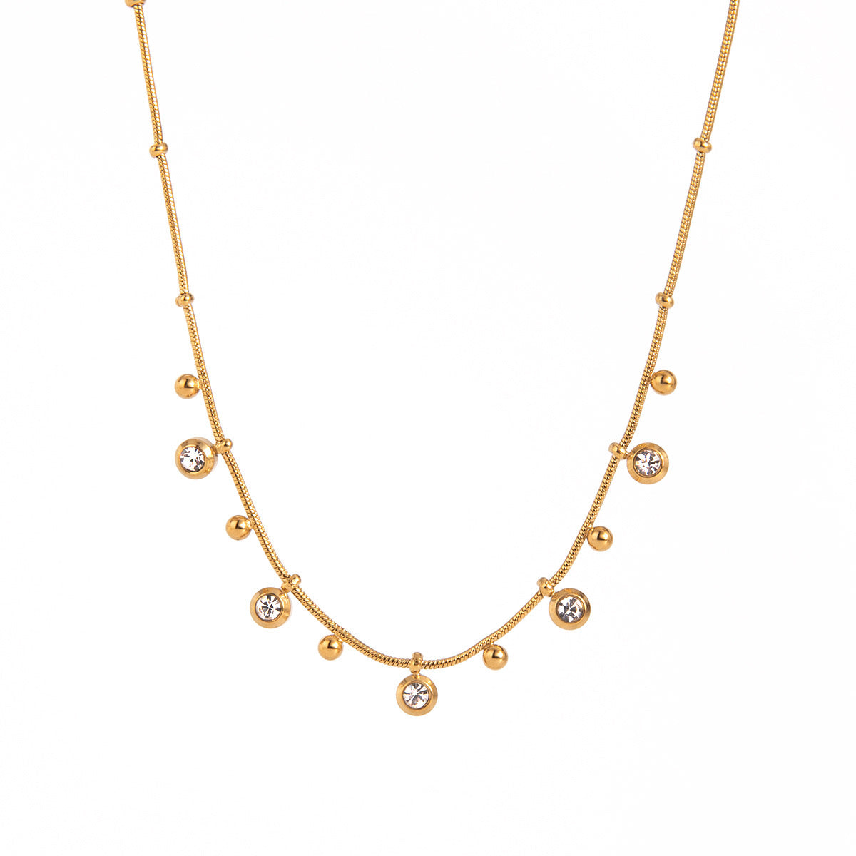 18K Gold CZ Sprinkle Beaded Chain Dainty Necklace