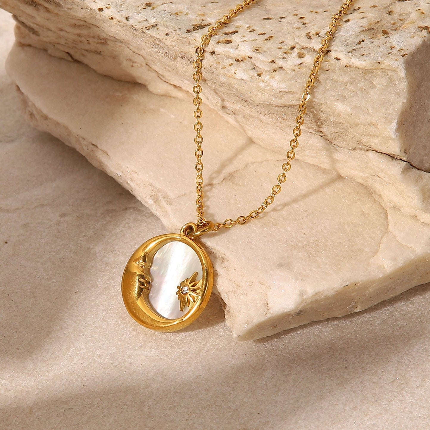 18K Gold Starry Night Mother of Pearl Pendant Necklace