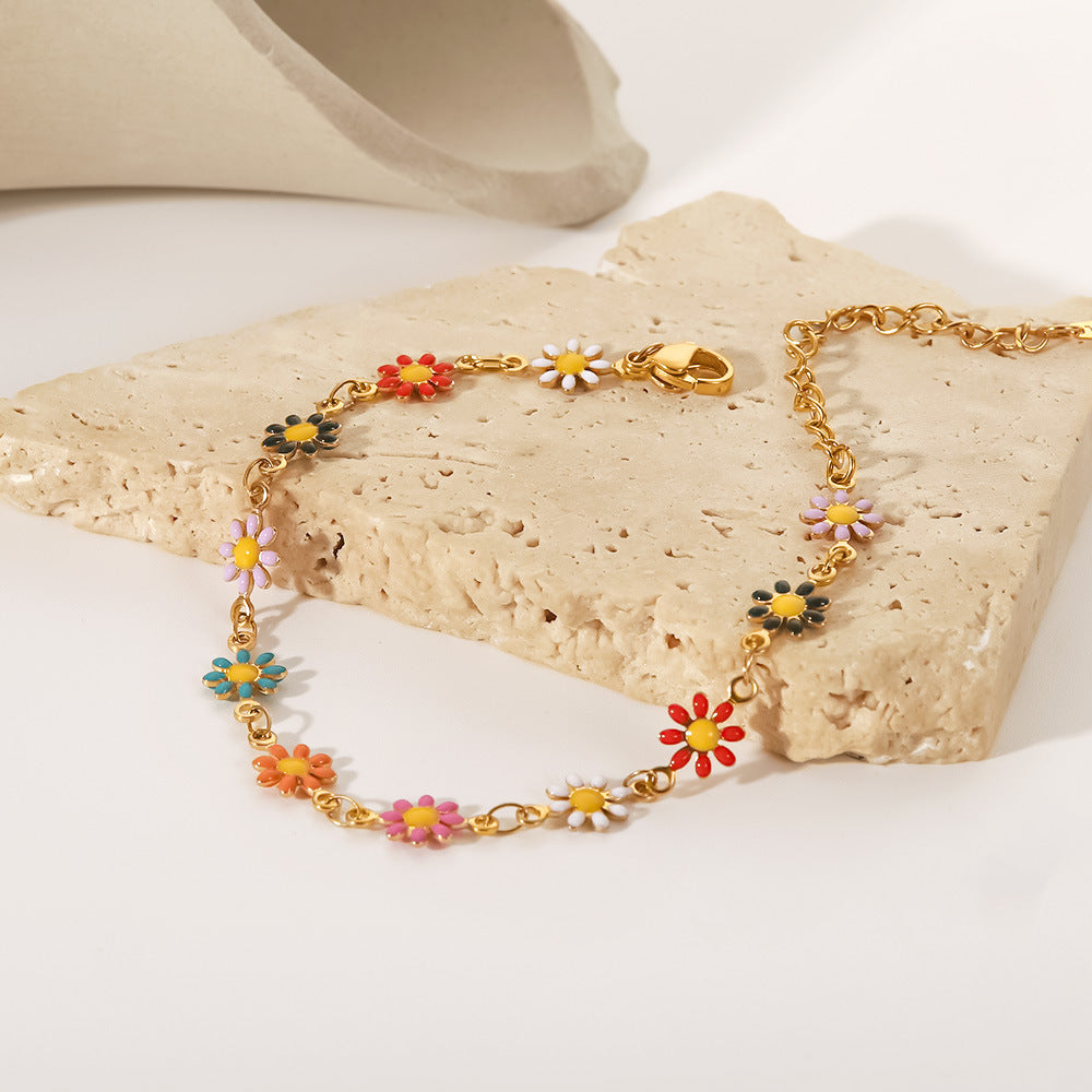18K Gold Daisy Necklace Bracelet Set