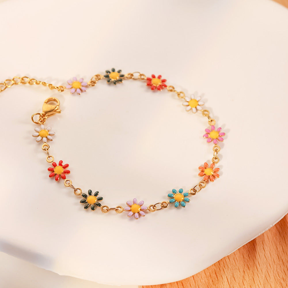 18K Gold Daisy Necklace Bracelet Set
