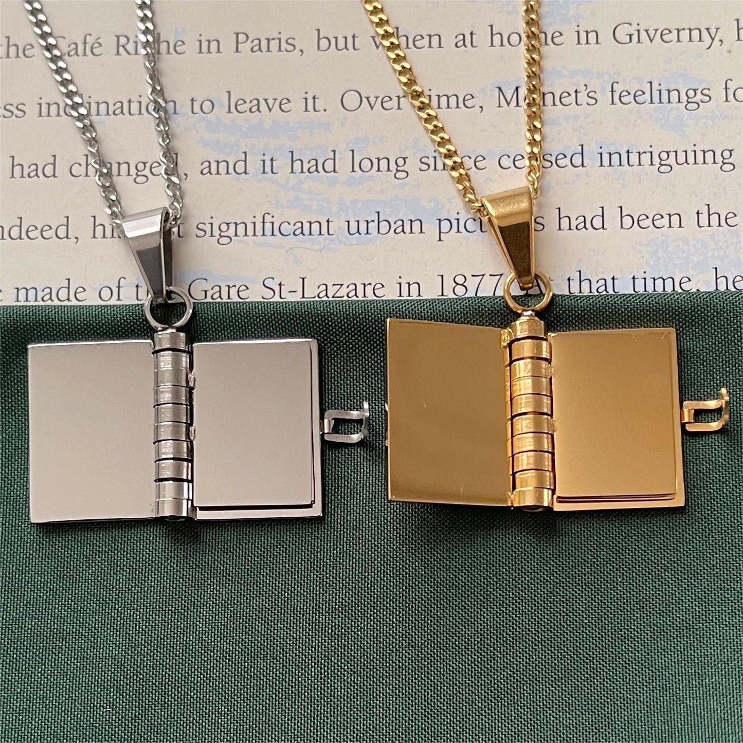 18K Gold Book Lover Pendant Necklace