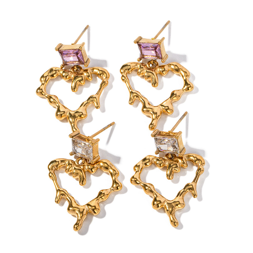 18K Gold Burning Heart Dangle Earrings