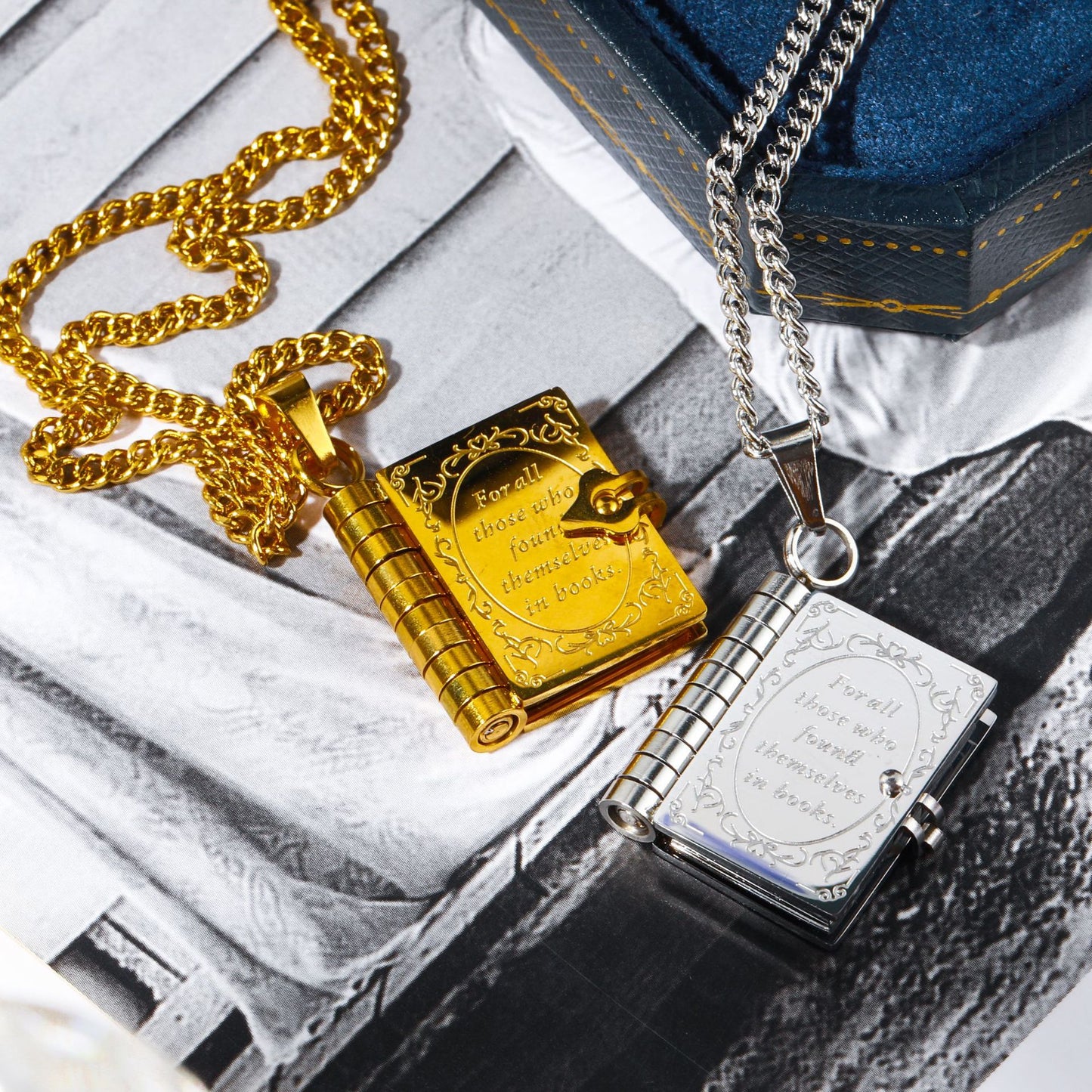 18K Gold Book Lover Pendant Necklace