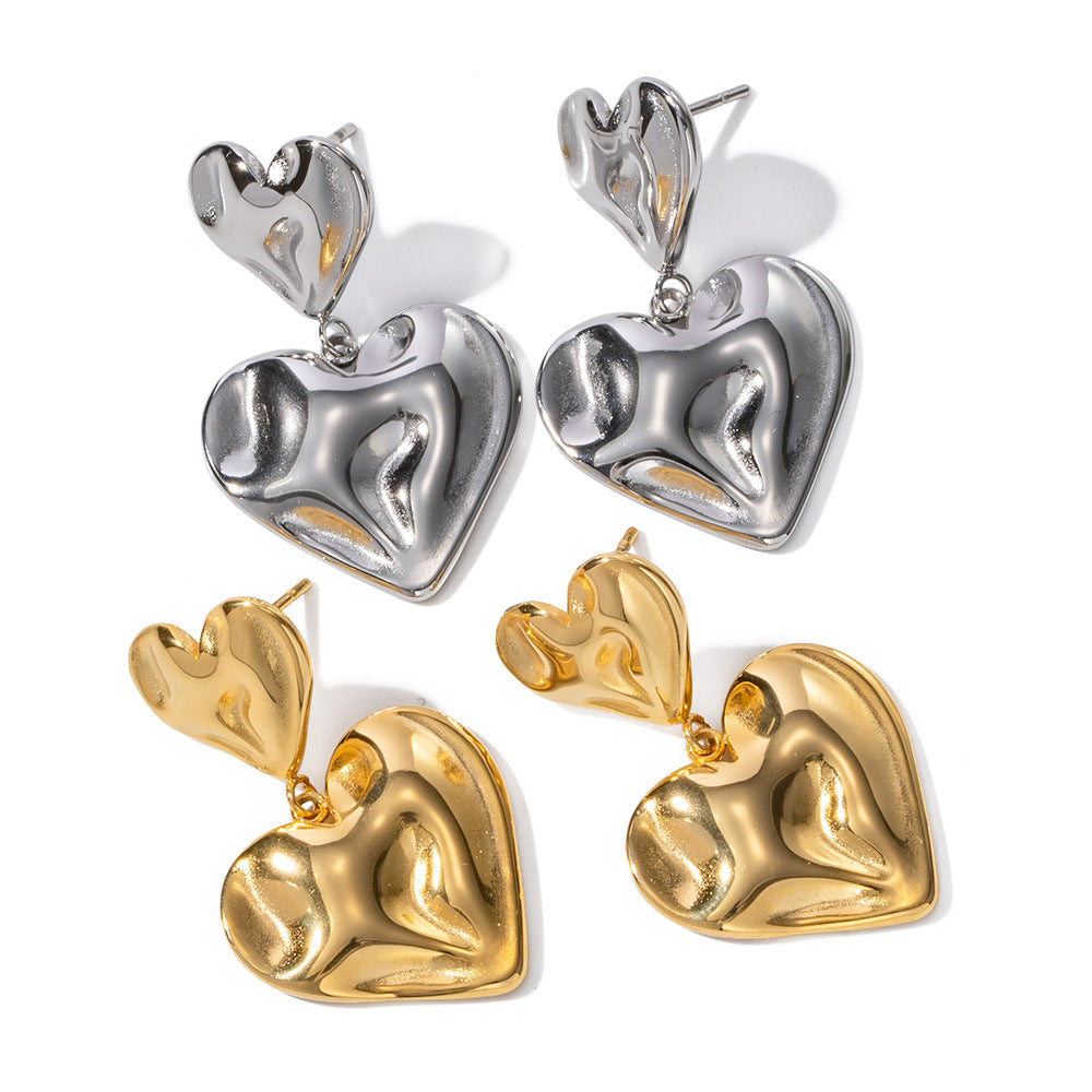 18K Gold Hearts Dangle Earrings