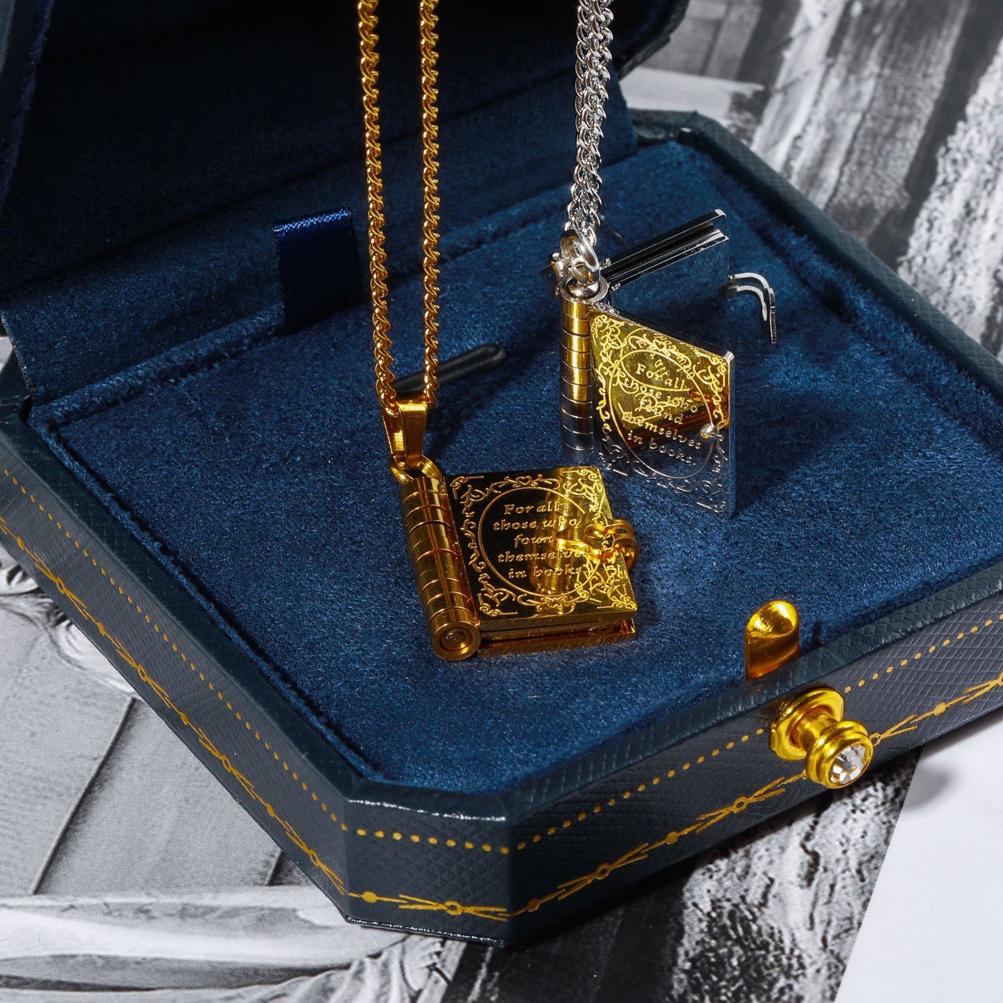 18K Gold Book Lover Pendant Necklace