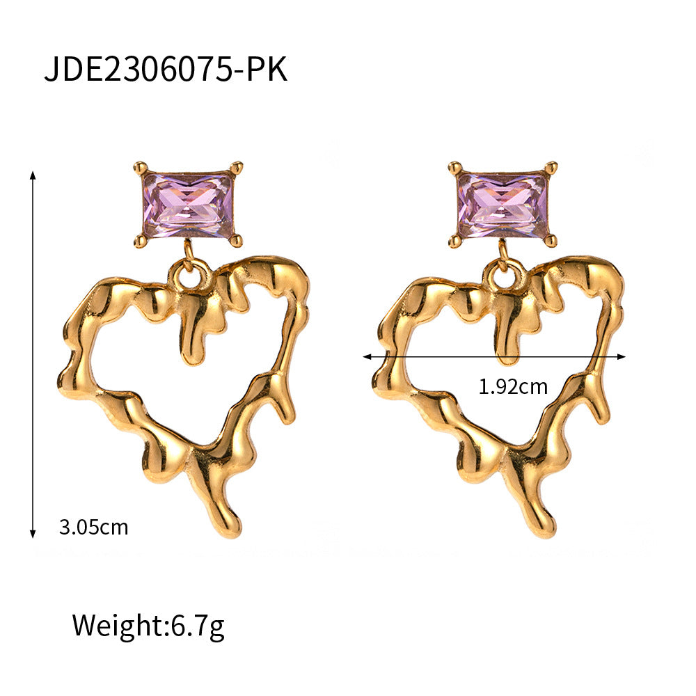 18K Gold Burning Heart Dangle Earrings