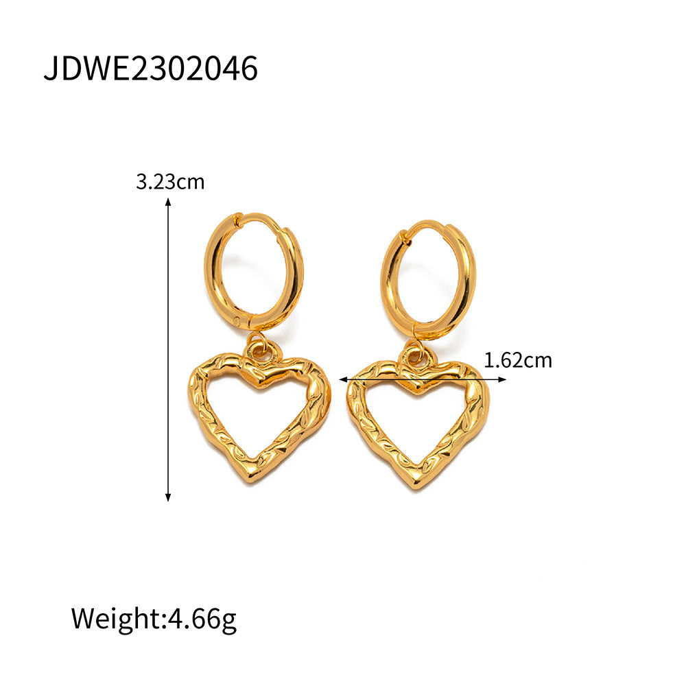 18K Gold Heart Dangle Huggie Earrings