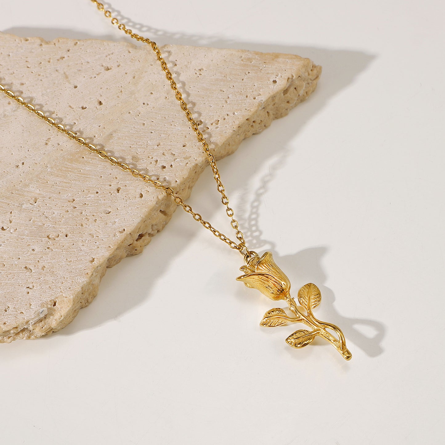 18K Gold Rose Pendant Necklace