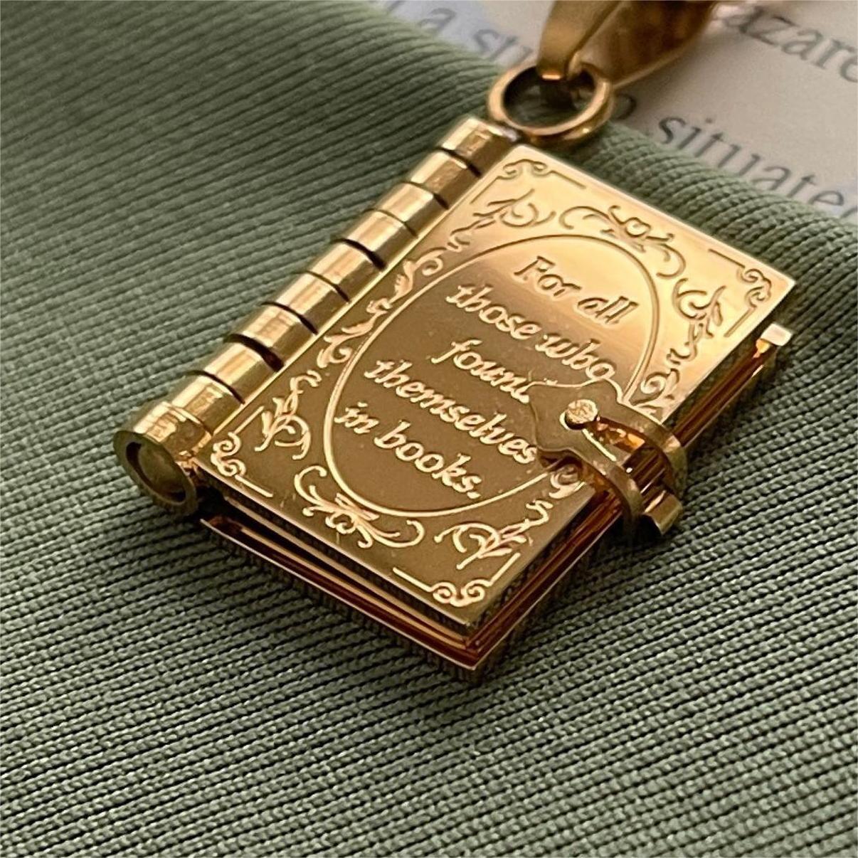 18K Gold Book Lover Pendant Necklace
