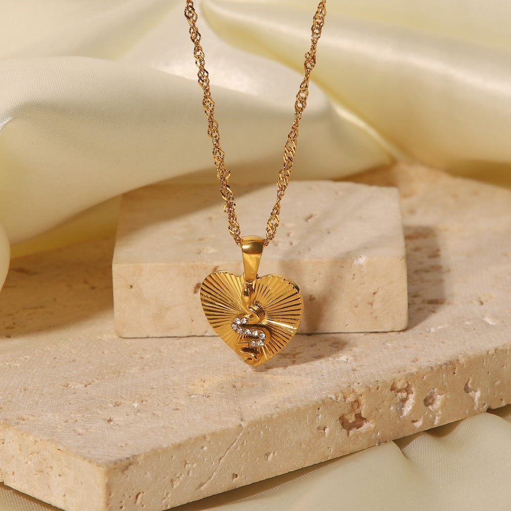 18K Gold Snake in Love Pendant Heart Necklace