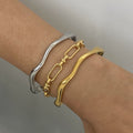 18K Gold Heatwave Paperclip Chain Bracelet Cuff Bangle Stack