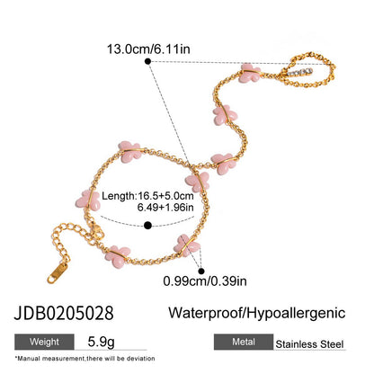 18K Gold Waterproof Pink Butterfly Trendy Hand Chain Bracelet
