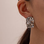 18K Gold Textured Plate Statement Stud Earrings
