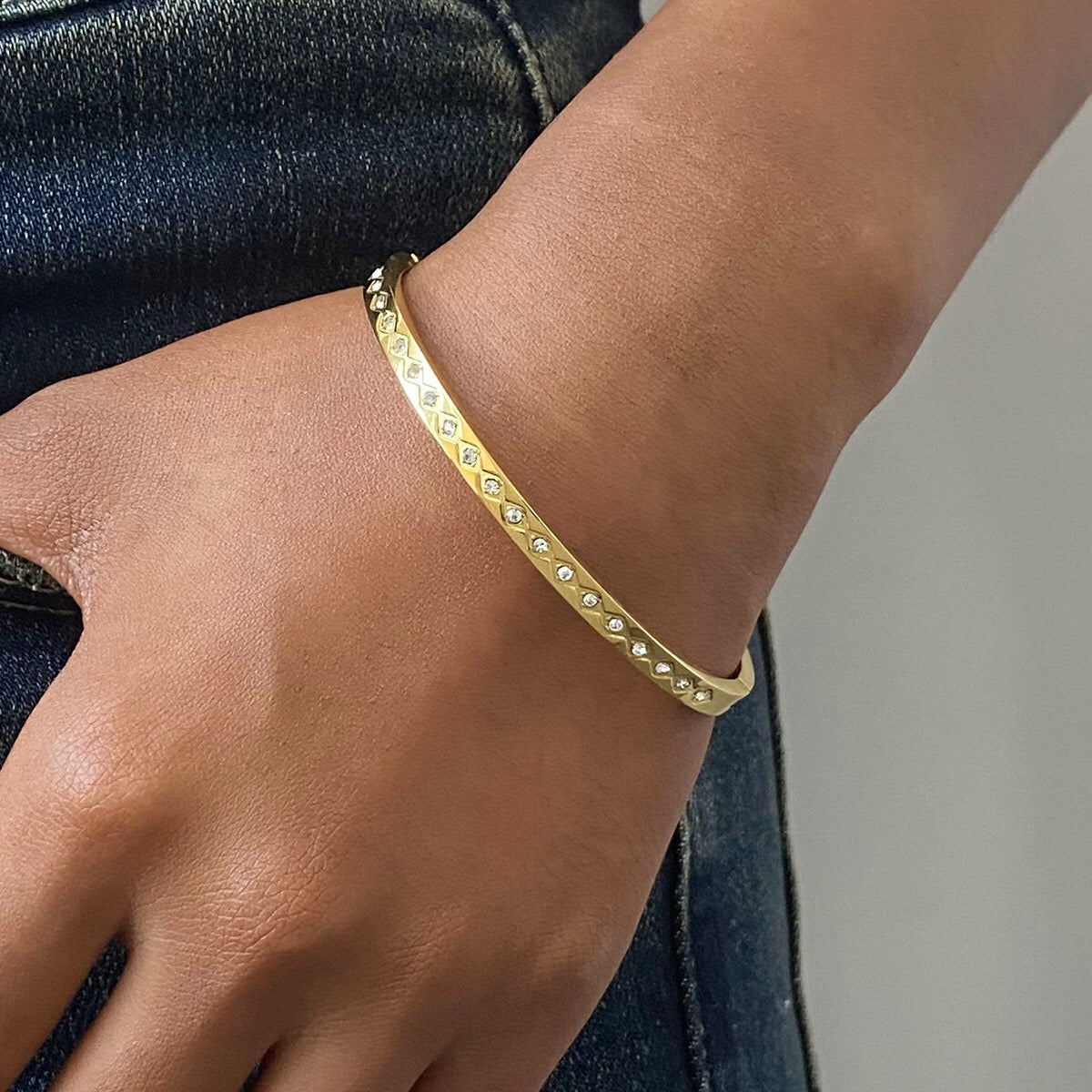 18K Gold Crystal Bangle Bracelet