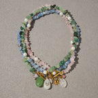 18K Gold Island Charm Natural Stone Beaded Necklace