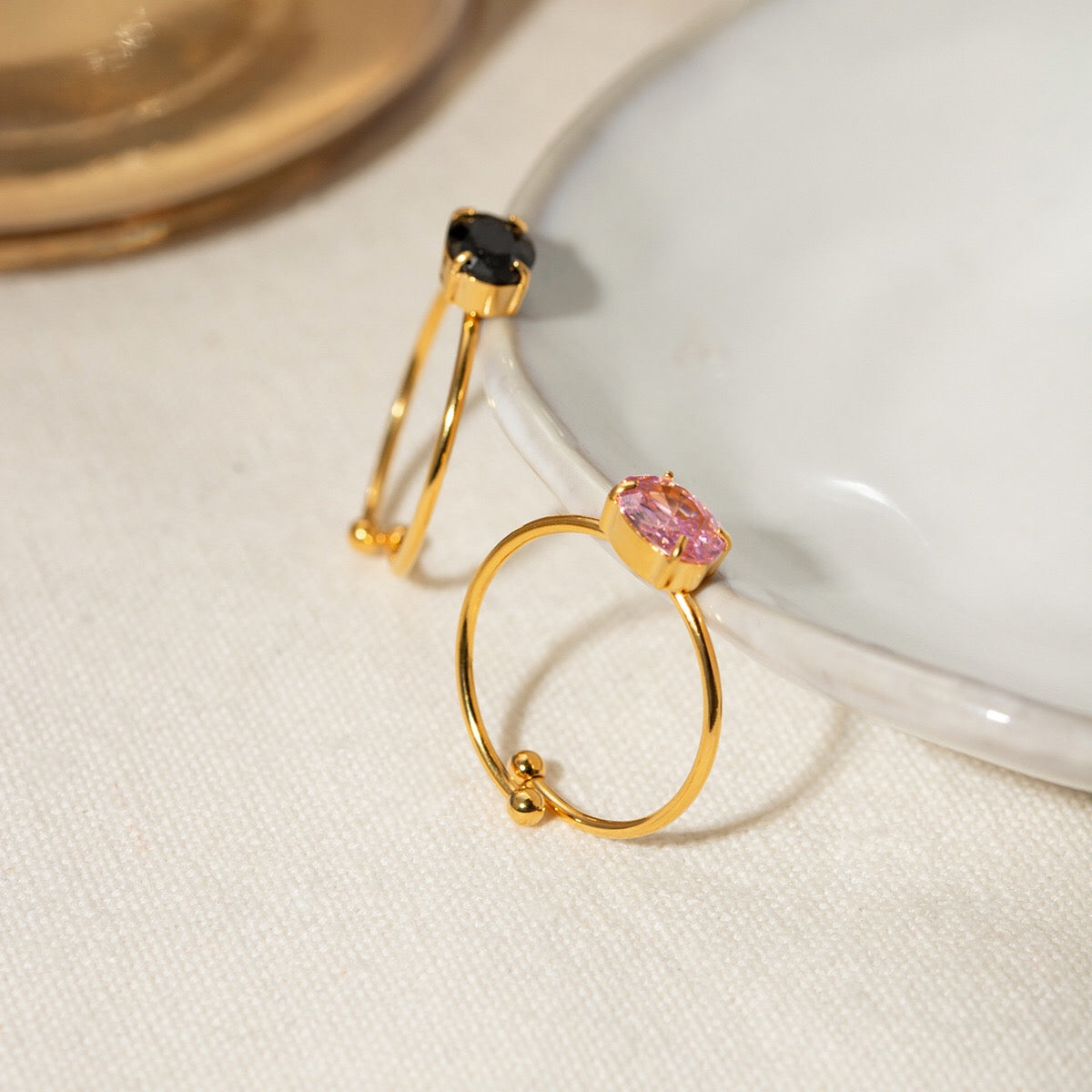 18K Gold Classic Gemstone Stacking Ring