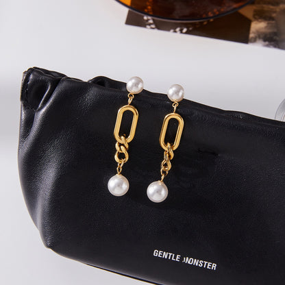 18K Gold Champagne Problems Pearl Chain Drop Dangle Earrings